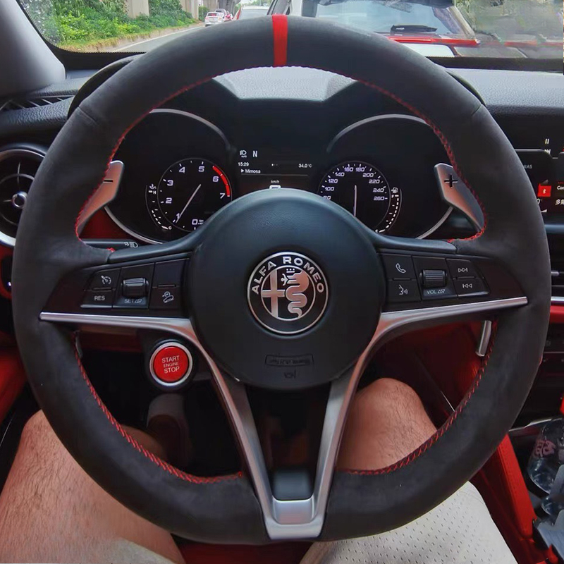 Car Steering Wheel Cover Anti Slip Breathable - Для Alfa Romeo Giulia Stelvio 2015-2018: